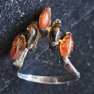 Elegant Multi Color Baltic Amber Stone Sterling Silver Ring